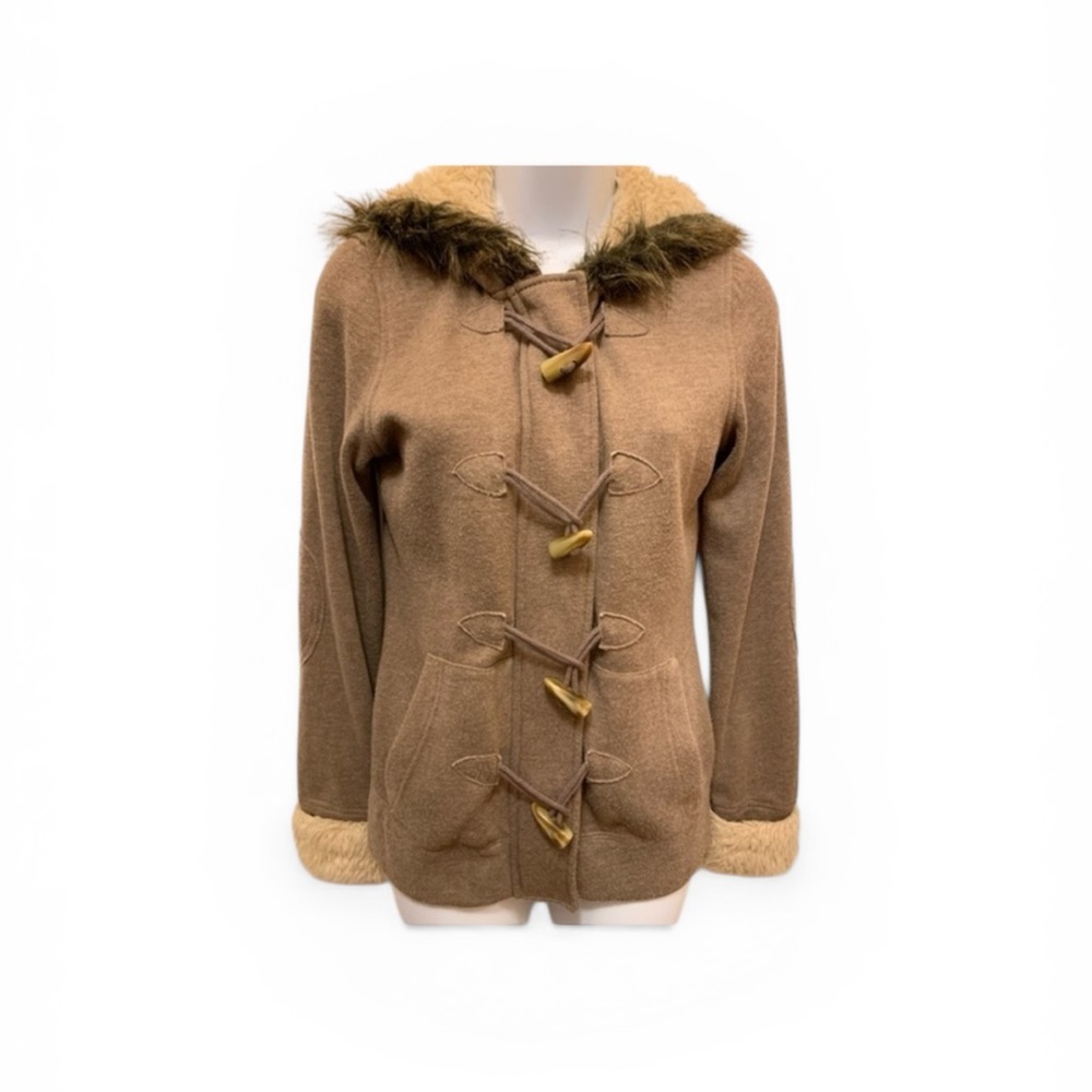Esprit Jacket Hoodie Small Faux Fur Collar Brown